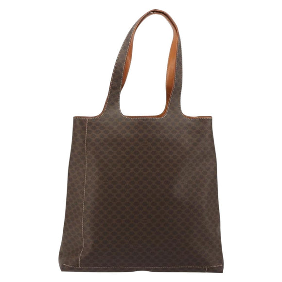 CELINE Macadam Canvas Tote Bag PVC Leather Brown Gold Auth 188302A