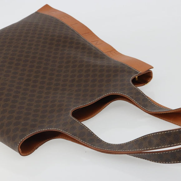 CELINE Macadam Canvas Tote Bag PVC Leather Brown Gold Auth 188302A