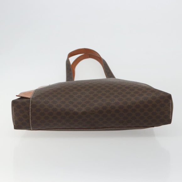 CELINE Macadam Canvas Tote Bag PVC Leather Brown Gold Auth 188302A
