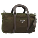 PRADA Hand Bag Nylon 2way Khaki Silver Auth 188309-1
