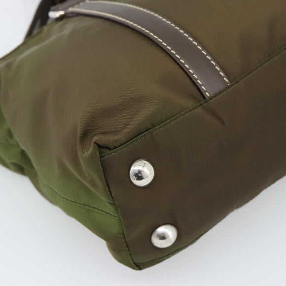 PRADA Hand Bag Nylon 2way Khaki Silver Auth 188309