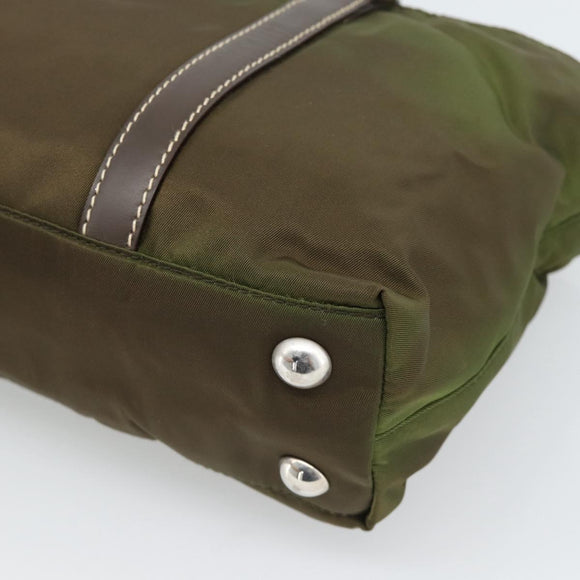 PRADA Hand Bag Nylon 2way Khaki Silver Auth 188309