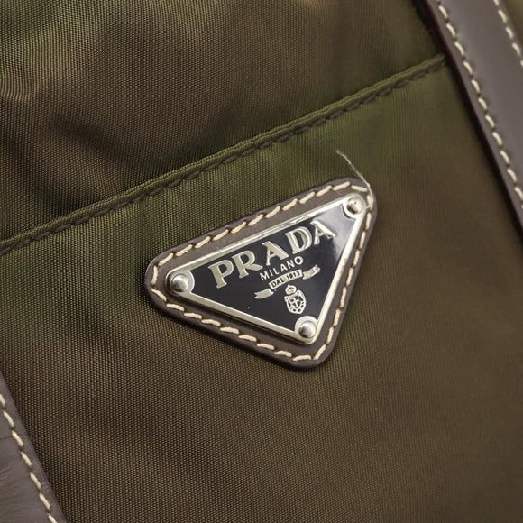 PRADA Hand Bag Nylon 2way Khaki Silver Auth 188309