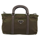 PRADA Hand Bag Nylon 2way Khaki Silver Auth 188309-13