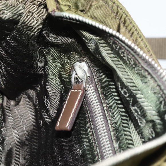 PRADA Hand Bag Nylon 2way Khaki Silver Auth 188309
