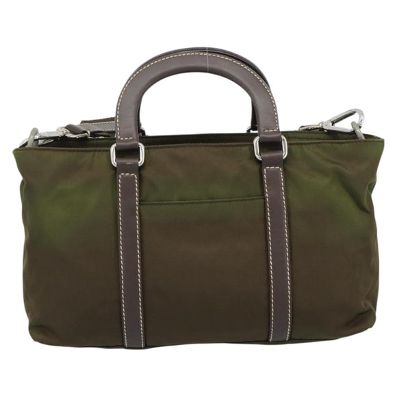 PRADA Hand Bag Nylon 2way Khaki Silver Auth 188309