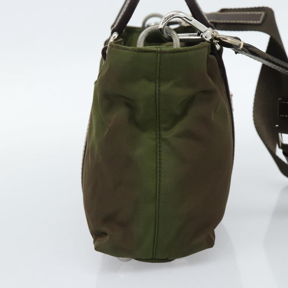 PRADA Hand Bag Nylon 2way Khaki Silver Auth 188309