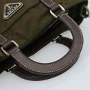 PRADA Hand Bag Nylon 2way Khaki Silver Auth 188309-7