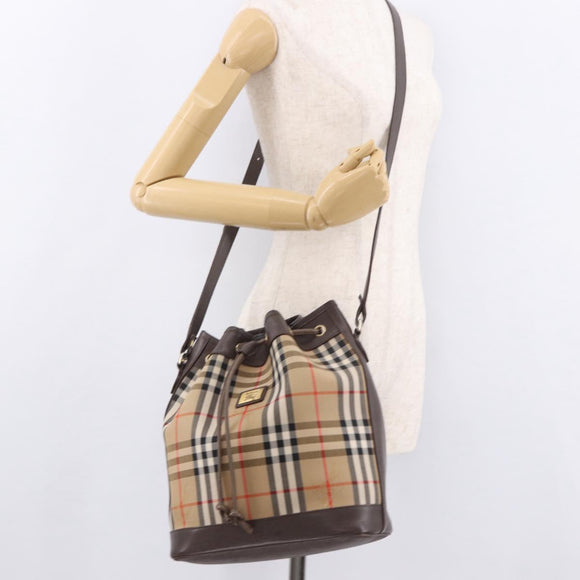 Burberrys Nova Check Shoulder Bag Canvas Beige Gold Auth 188310