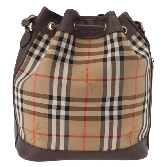Burberrys Nova Check Shoulder Bag Canvas Beige Gold Auth 188310
