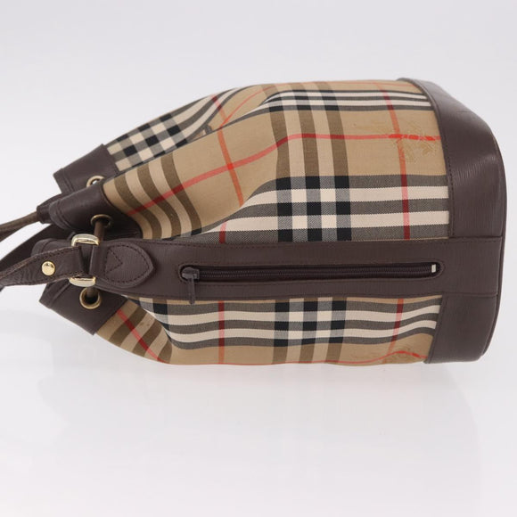 Burberrys Nova Check Shoulder Bag Canvas Beige Gold Auth 188310