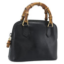 GUCCI Bamboo Hand Bag Leather Black Gold 007 2865 0231 Auth 188314-1