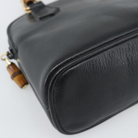 GUCCI Bamboo Hand Bag Leather Black Gold 007 2865 0231 Auth 188314