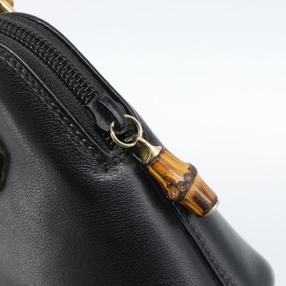 GUCCI Bamboo Hand Bag Leather Black Gold 007 2865 0231 Auth 188314