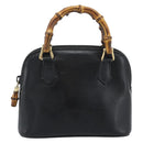 GUCCI Bamboo Hand Bag Leather Black Gold 007 2865 0231 Auth 188314-2