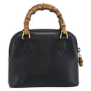 GUCCI Bamboo Hand Bag Leather Black Gold 007 2865 0231 Auth 188314-3