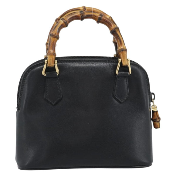 GUCCI Bamboo Hand Bag Leather Black Gold 007 2865 0231 Auth 188314