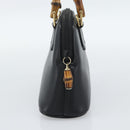 GUCCI Bamboo Hand Bag Leather Black Gold 007 2865 0231 Auth 188314-4