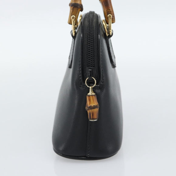 GUCCI Bamboo Hand Bag Leather Black Gold 007 2865 0231 Auth 188314