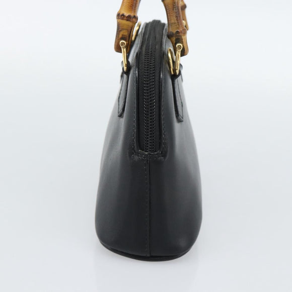 GUCCI Bamboo Hand Bag Leather Black Gold 007 2865 0231 Auth 188314