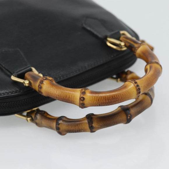 GUCCI Bamboo Hand Bag Leather Black Gold 007 2865 0231 Auth 188314