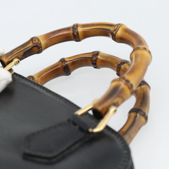 GUCCI Bamboo Hand Bag Leather Black Gold 007 2865 0231 Auth 188314
