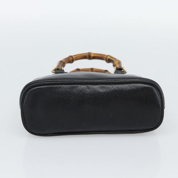 GUCCI Bamboo Hand Bag Leather Black Gold 007 2865 0231 Auth 188314