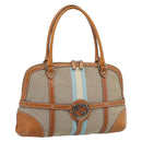 GUCCI Sherry Line Hand Bag Canvas Beige Silver 114887 Auth 188315-1