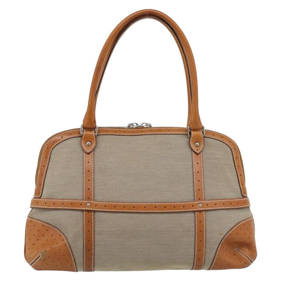 GUCCI Sherry Line Hand Bag Canvas Beige Silver 114887 Auth 188315