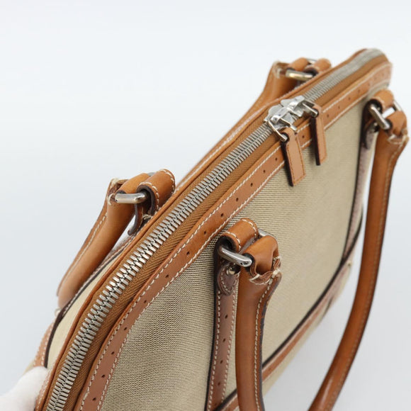 GUCCI Sherry Line Hand Bag Canvas Beige Silver 114887 Auth 188315