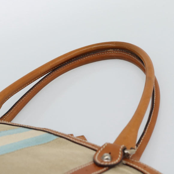 GUCCI Sherry Line Hand Bag Canvas Beige Silver 114887 Auth 188315