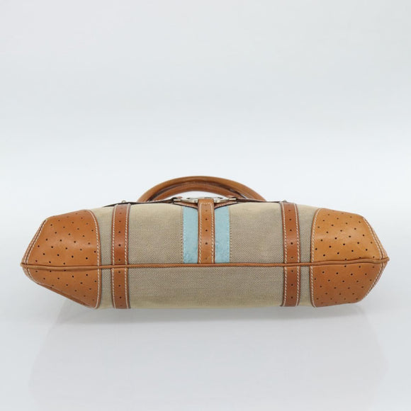 GUCCI Sherry Line Hand Bag Canvas Beige Silver 114887 Auth 188315