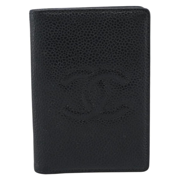 CHANEL Card Case Caviar Skin Black CC Auth 188321M