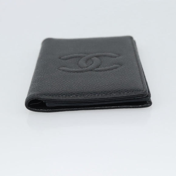 CHANEL Card Case Caviar Skin Black CC Auth 188321M