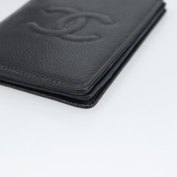 CHANEL Card Case Caviar Skin Black CC Auth 188321M