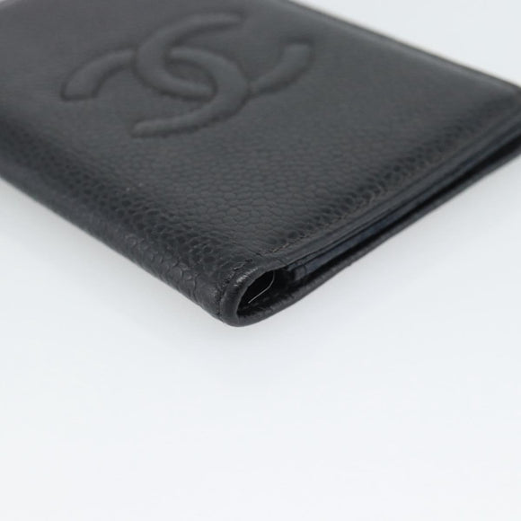 CHANEL Card Case Caviar Skin Black CC Auth 188321M