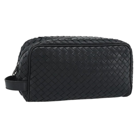 BOTTEGA VENETA INTRECCIATO Clutch Bag Leather Black Auth 188323A