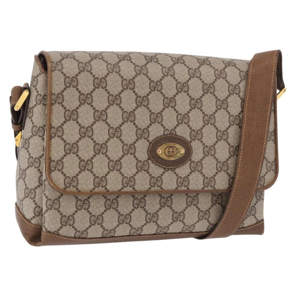 GUCCI GG Supreme Shoulder Bag PVC Beige Gold Auth 188325