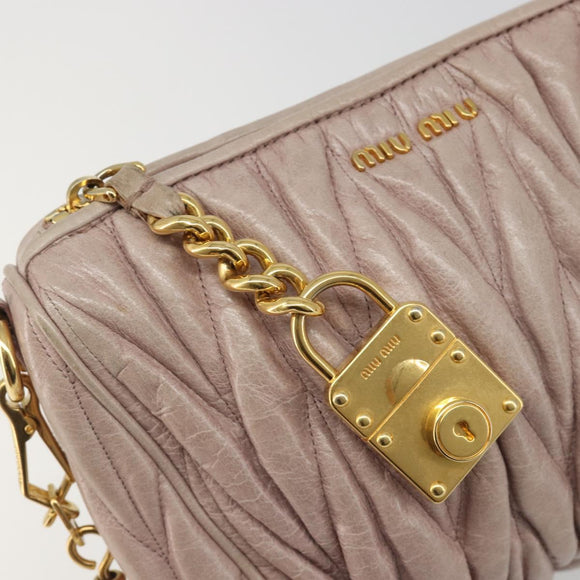 Miu Miu Matelasse Hand Bag Lamb Skin Pink Gold Auth 188328A