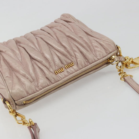 Miu Miu Matelasse Hand Bag Lamb Skin Pink Gold Auth 188328A