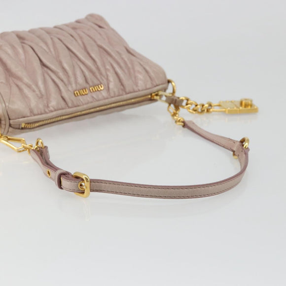 Miu Miu Matelasse Hand Bag Lamb Skin Pink Gold Auth 188328A