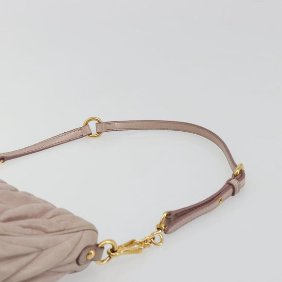 Miu Miu Matelasse Hand Bag Lamb Skin Pink Gold Auth 188328A