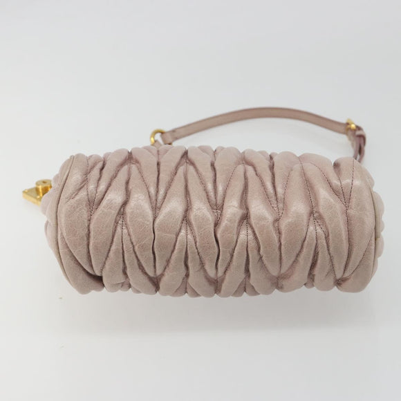 Miu Miu Matelasse Hand Bag Lamb Skin Pink Gold Auth 188328A