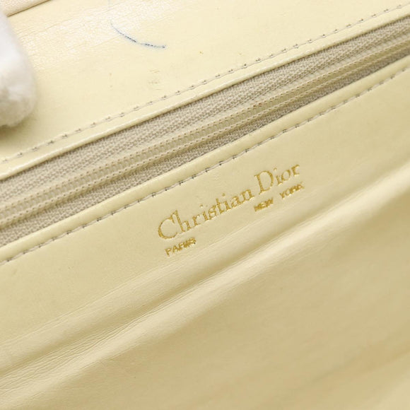 Christian Dior Hand Bag Leather Beige Gold Auth 188329
