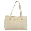 Christian Dior Hand Bag Leather Beige Gold Auth 188329-13