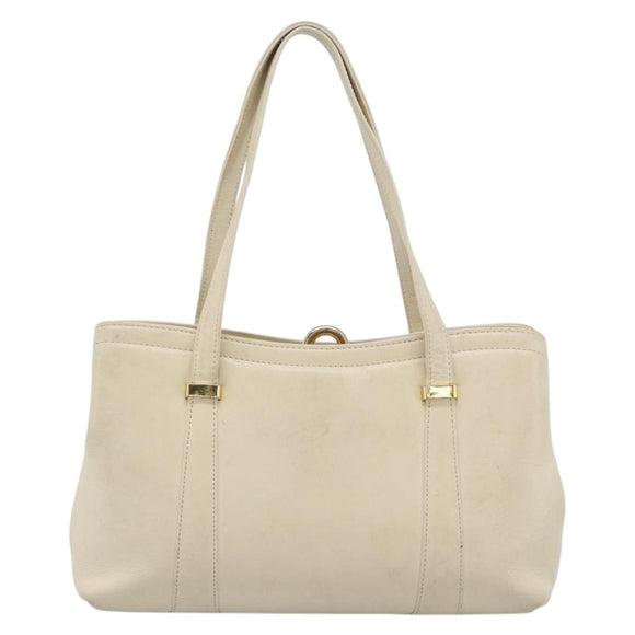 Christian Dior Hand Bag Leather Beige Gold Auth 188329