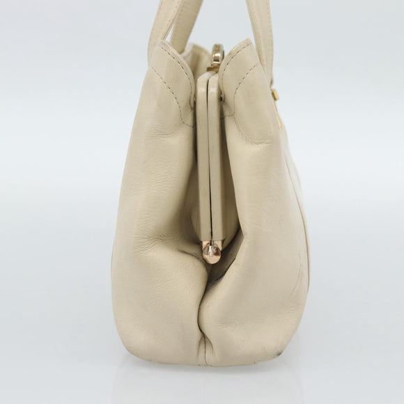 Christian Dior Hand Bag Leather Beige Gold Auth 188329