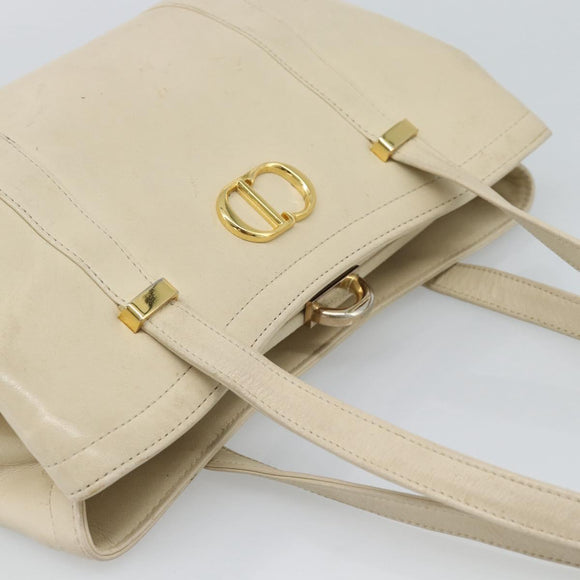 Christian Dior Hand Bag Leather Beige Gold Auth 188329