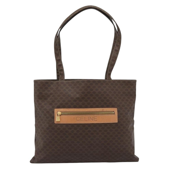 CELINE Macadam Canvas Tote Bag PVC Leather Brown gold Auth 188332A