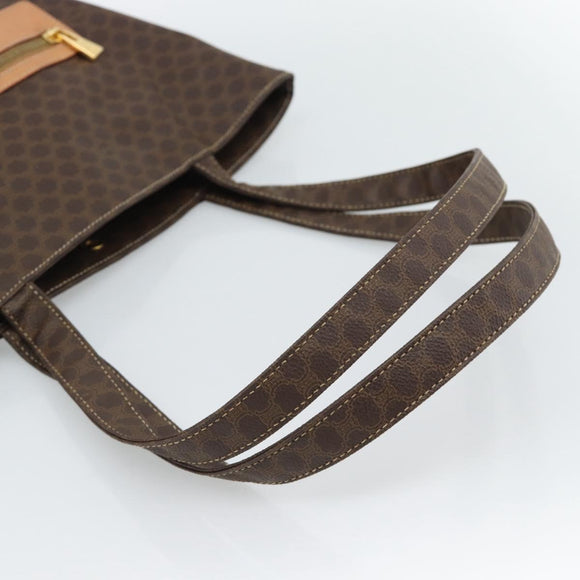 CELINE Macadam Canvas Tote Bag PVC Leather Brown gold Auth 188332A